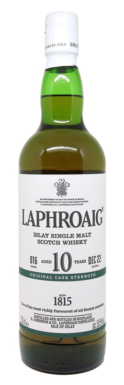 Whisky d'Écosse-LAPHROAIG - 10 ans - Brut de fût - Batch 16 - Cask Strength  - 58.5% - Clos des Millésimes : Achat vins, Caviste en ligne, vieux  millésimes