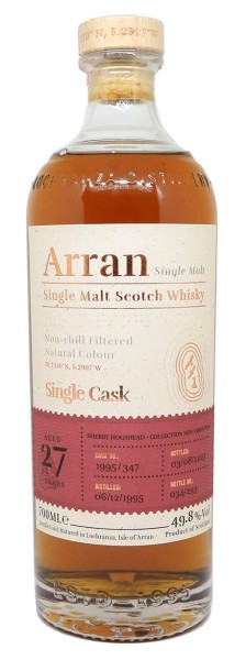 vue du vin Arran 27 Ans Millésime 1995 Sherry Hogshead Single Cask Bottled 2023