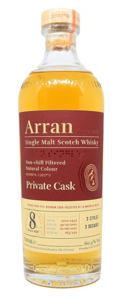 aperçu du vin Arran 8 Ans Millésime 2012 Peated First Fill Bourbon Barrel Single Cask