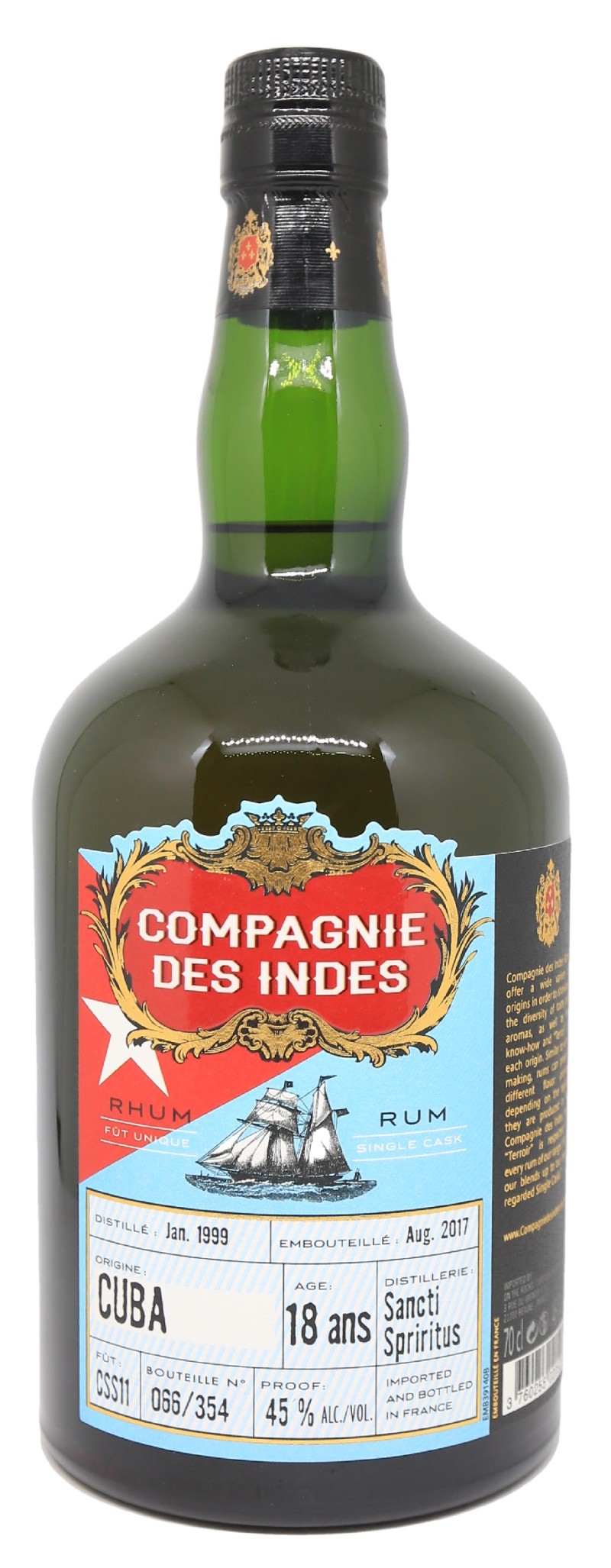 Rum der spanischen Tradition (ROZ)-Compagnie des Indes - Alter Rum - Kuba -  18 Jahre - Sancti Spiritusi - 45% 1999 - Clos des Millésimes: Kaufen Sie  Weine, Online-Weinhändler, alte Jahrgänge