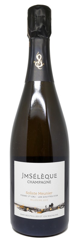 Champagne J-M Sélèque, Soliste Meunier, Les Gouttes d’Or, 2019, Pierry Premier Cru, bouteille, champagne parcellaire, terroir, champagne nature, extra-brut