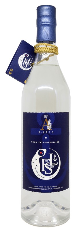 Bouteille de Rhum Blanc A1710 x Fort Saint Louis, édition limitée 600 bouteilles, distillerie A1710, canne bleue et violette, terroir martiniquais, habillage Marine nationale, élaboration artisanale, rhum agricole biologique