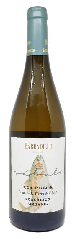 bouteille de vin blanc, Barbadillo Sábalo 2023, vin espagnol bio, vin blanc sec, vin de Sanlúcar de Barrameda