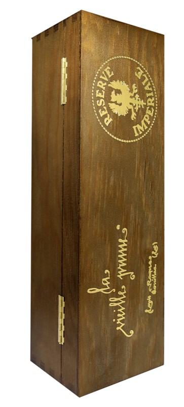 Boite Réserve Impériale Louis Roque, fût de chêne, alambic en cuivre, Sud-Ouest, spiritueux premium