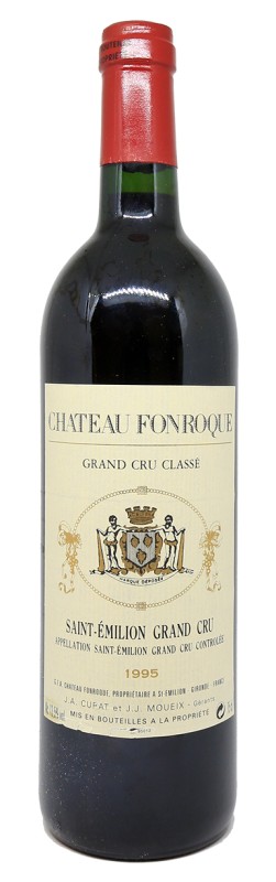 Bouteille Château Fonroque 1995, Grand Cru Classé Saint-Emilion, vignoble rive droite Bordeaux, Merlot, Cabernet Franc, agriculture biologique, barriques, famille Moueix