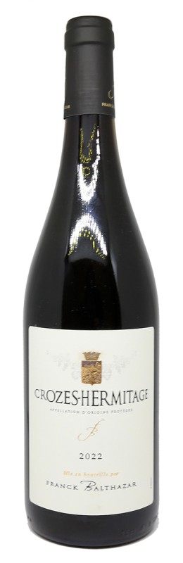 bouteille de Crozes-Hermitage 2022, Domaine Franck Balthazar, vin rouge bio, Syrah