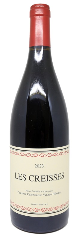 bouteille de vin rouge, Domaine Les Creisses, Les Creisses 2023, vin IGP Hérault, terroir du Languedoc