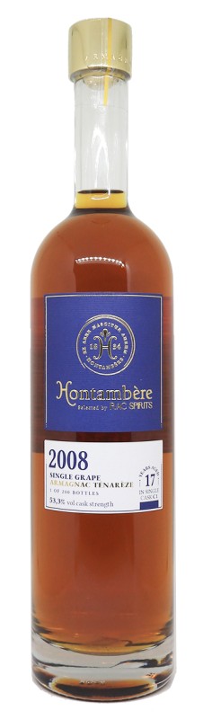 Bouteille d’Armagnac Hontambère 2008, étiquette RAC Spirits