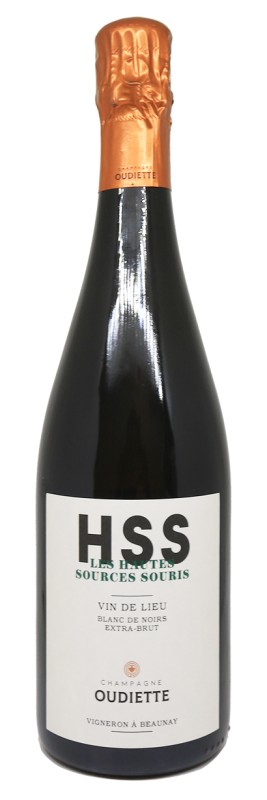 Champagne Oudiette, Les Hautes Sources Souris 2021, terroir de Beaunay, champagne Blanc de Noirs