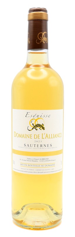 bouteille de vin blanc moelleux, Domaine de l’Alliance, Esquisse 2023