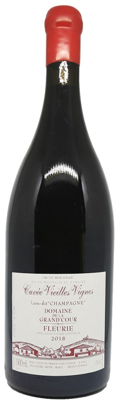 Domaine Jean Louis DUTRAIVE - Fleurie - Lieu-dit "Champagne" 2018 - Magnum Esta cuvée Fleurie proviene de nuestro terruño "Champagne" ubicado al sur de la denominación Fleurie. Con una extensión de 1,5 hectáreas, la parcela está formada por viñas muy viejas de 70 años y viñas de 40 años. Sobre un suelo arenoso poco profundo sobre granito erosionado, la localidad "Champagne" mira hacia el sureste y se eleva a una altitud de 260 m. Los rendimientos obtenidos para la cosecha 2018 son de 30 hL / ha. Las uvas se vinificaron en cubas de hormigón y luego los vinos se criaron en barricas de roble durante 8 meses. Cantidad limitada a 2 Magnum por cliente